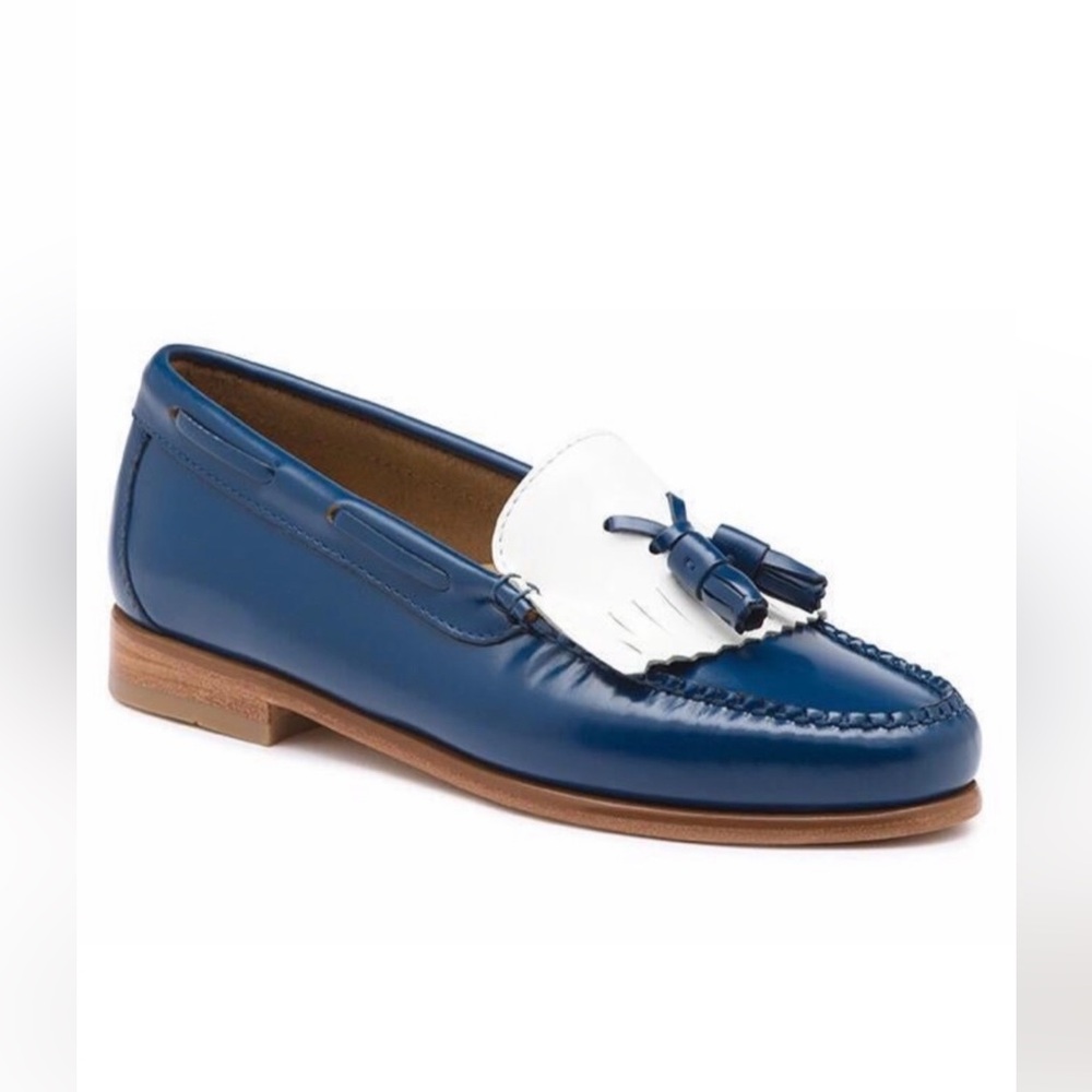 Classic Blue and White Tassel Loafer - Women's Leather Slip-On
